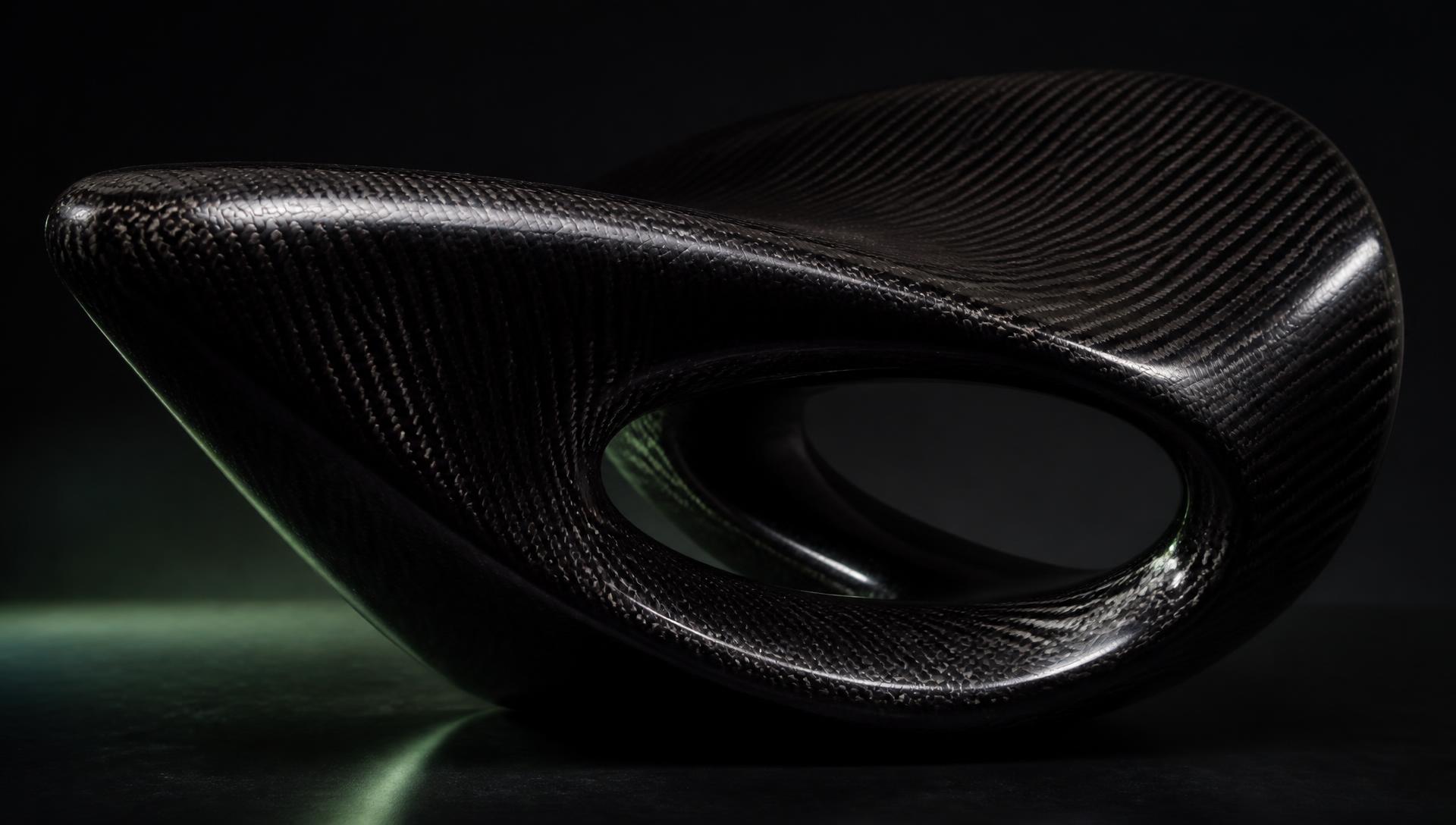 Sculptural carbon fibre form under studio lighting