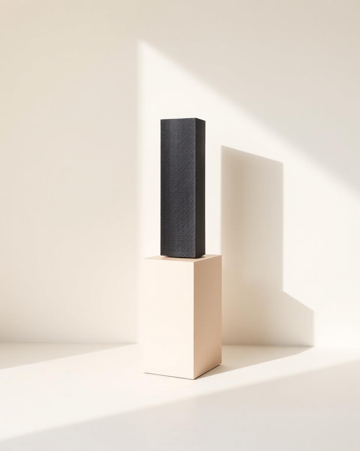 Tall carbon fibre column on a plinth in daylight